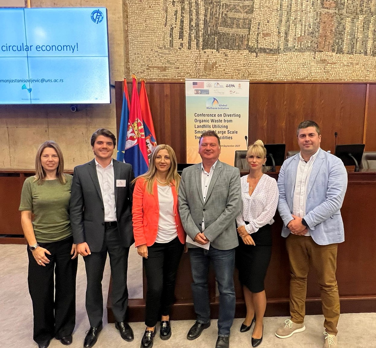 Representatives of the GMI Biogas Subcommittee attend the GMI conference on Diverting Organic Waste from Landfills Utilizing Small and Large Scale Treatment Facilities in Serbia, 2022. <br><span class='small text-muted'>(2022, Novi Sad, Serbia)</span>